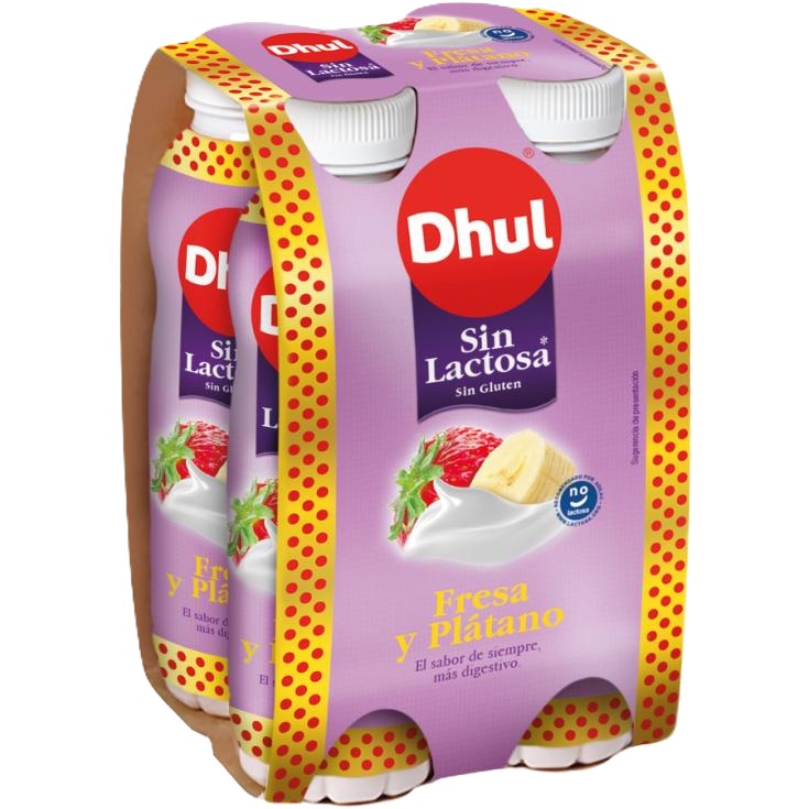 DHUL YOGURT  BEBIDO FRESA PLATANO SIN LACTOSA 4X160 ML